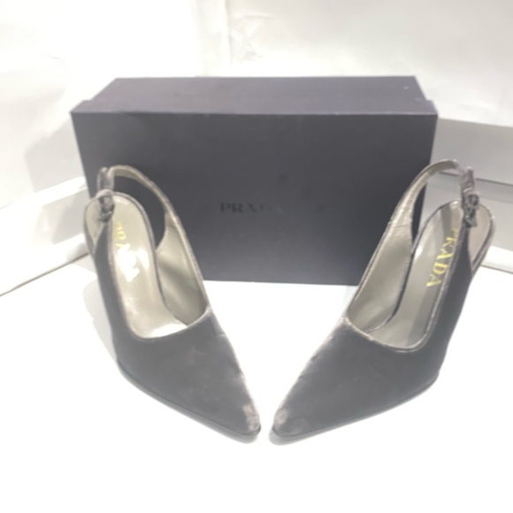 Prada Vintage Velvet Wedge Slingbacks in Graphite Grey - Picture 2 of 13